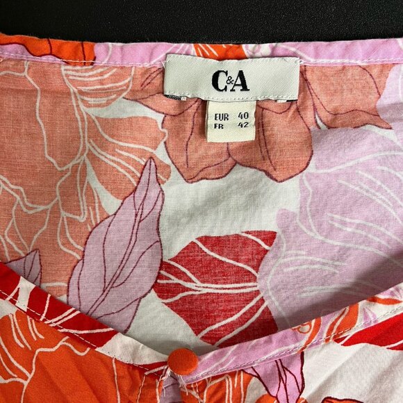 C&A Floral Womens Knee Length Dress Sz 10 Tiered Cottage Garden Church‎ Cotton - Picture 5 of 7